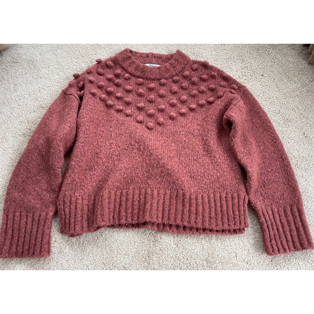 Madewell Womens Bobble Pullover Sweater Rose Pink Wool Blend Pom Pom Small
